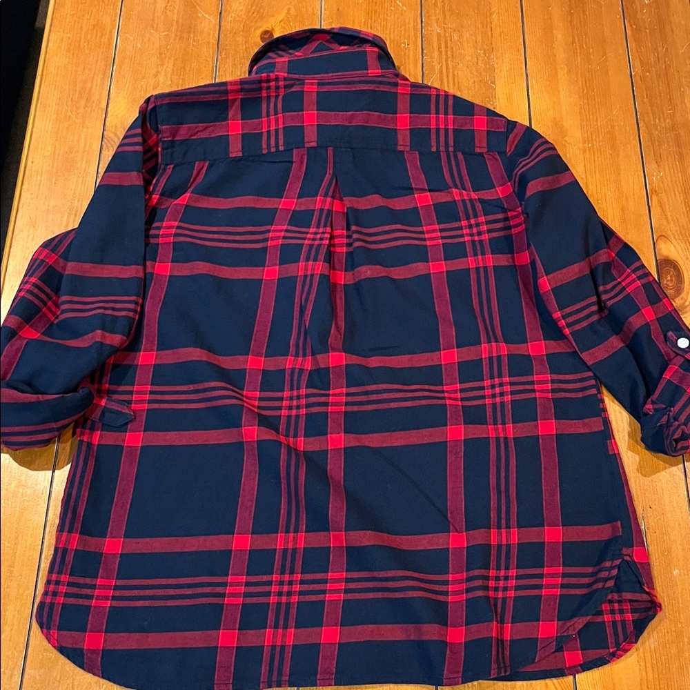 Tommy Hilfiger Blue Red Plaid Pull Over Shirt Women’s Size M EUC - Picture 2 of 12